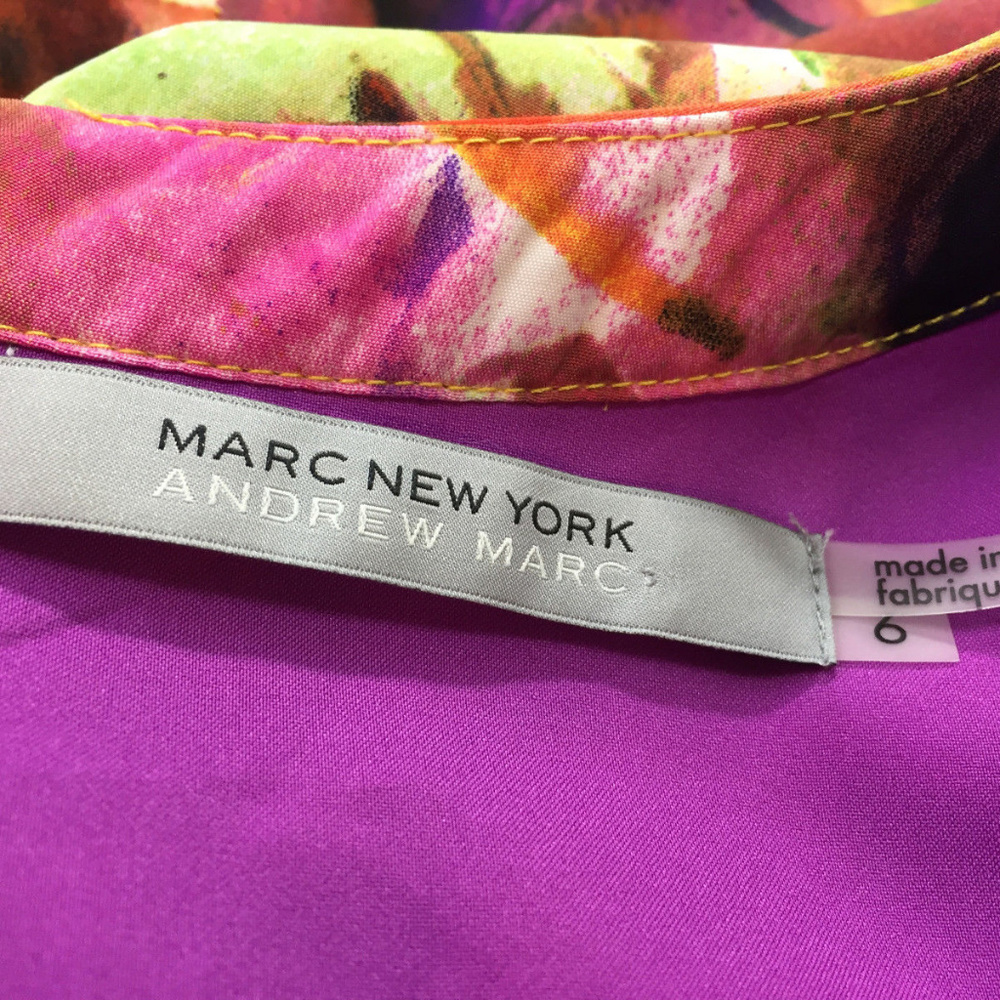 Andrew Marc S 6 Multi Color Print Shift Dress Cap - image 3